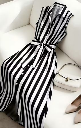 Abito a righe bianco e nero con cintura tgM/L-nuovo