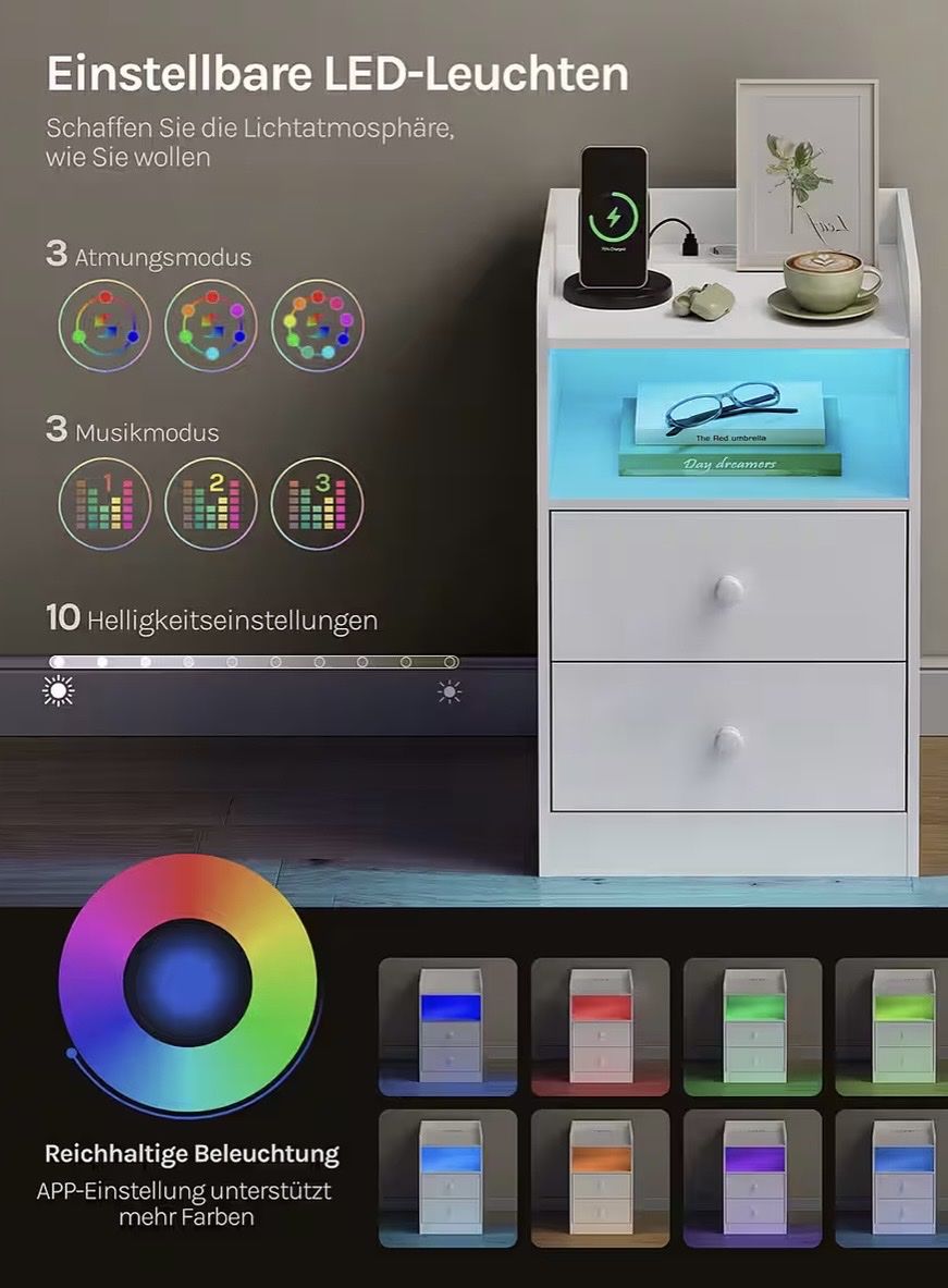 Comodini: Nachttisch weiss mit LED-Beleuchtung – Nuovo e nell'imballaggio originale da Ettingen venduto da sweety1503 2