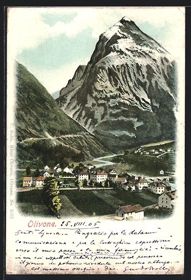 Cartoline postali: Olivone, Ortsansicht mit Berggipfel aus  – Usato da Berlin venduto da bartko-reher