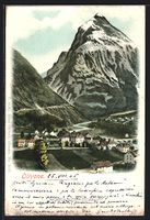 Olivone, Ortsansicht mit Berggipfel aus 