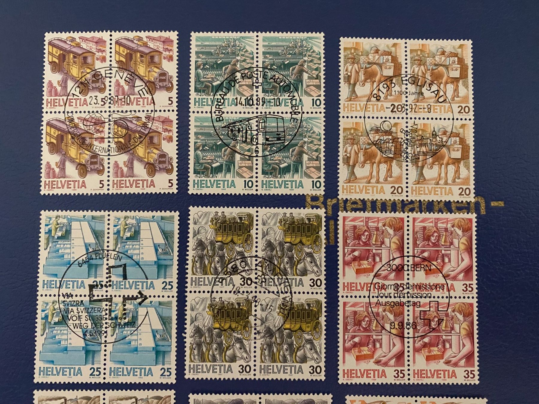 Alle Briefmarken: Schöne gestempelte viererblock,Postbeförderung – Gebraucht aus matten b. interlaken von jfran17 1