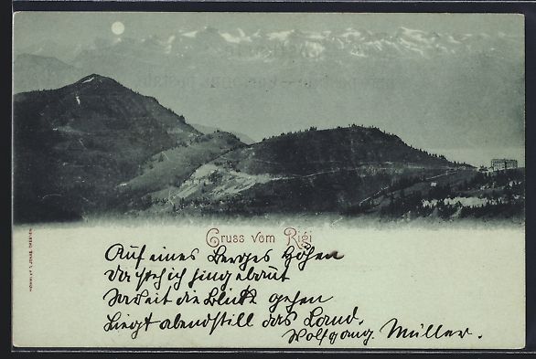 Ansichtskarten: Mondschein-AK Rigi, Ortspanorama mit Geb – Gebraucht aus Berlin von bartko-reher
