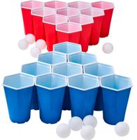 Bier-Pong-Set sechseckig, 30 Teile Becher blau und rot