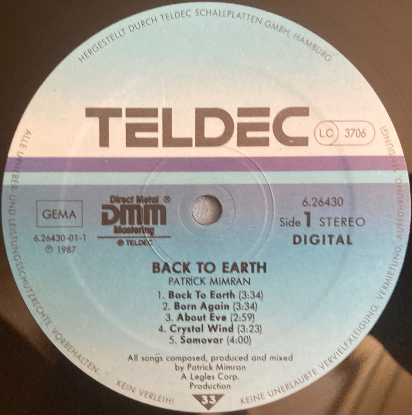 Vinyles: PATRICK MIMRAN - BACK TO THE EARTH – D'occasion à Poliez-Pittet par Newtown-Records 2