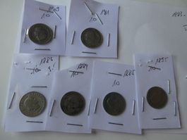 Schweiz 1883-1909, Konvolut 6 alte 10-Räppler