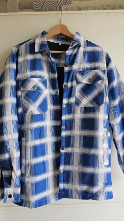 Hemdjacke kariert gefuettert blau weiss Groesse L neu
