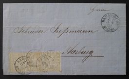 6Rp. Frankatur, OLTEN SO nach AARBURG AG, 1863, Bahnpost