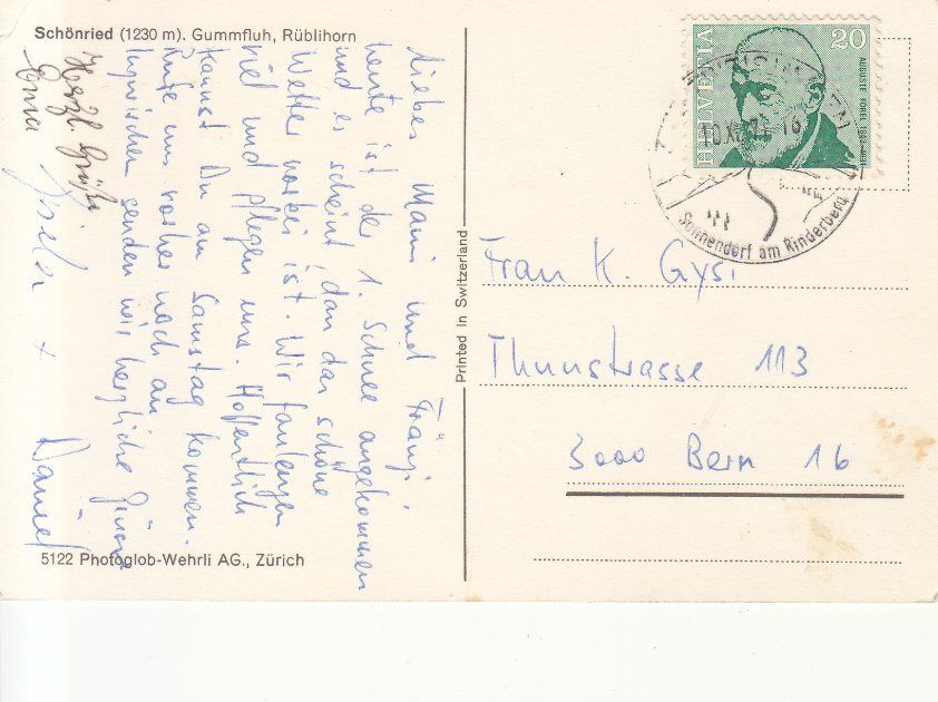 Cartoline postali: Schönried 1971 – Usato da Bürglen TG venduto da StampGraf 1