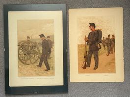 2x Farb Lithogr. Kanonier und Füsilier von 1894 - CH Armee
