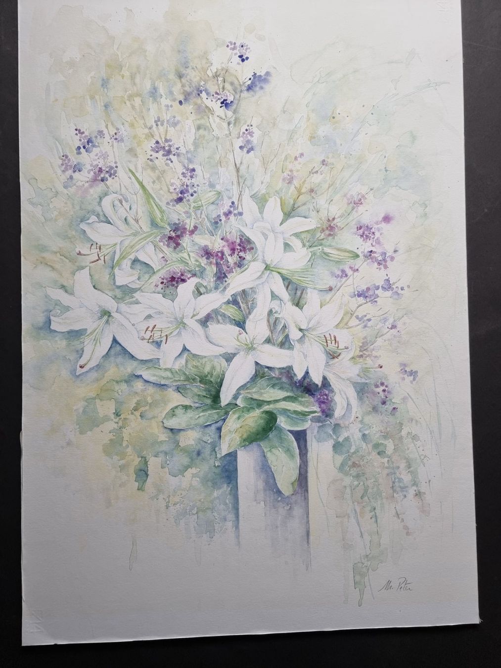 Gemälde: Marlene Peter Grosses Stillleben Aquarell handsigniert – Gebraucht aus Gersau von kunst-online