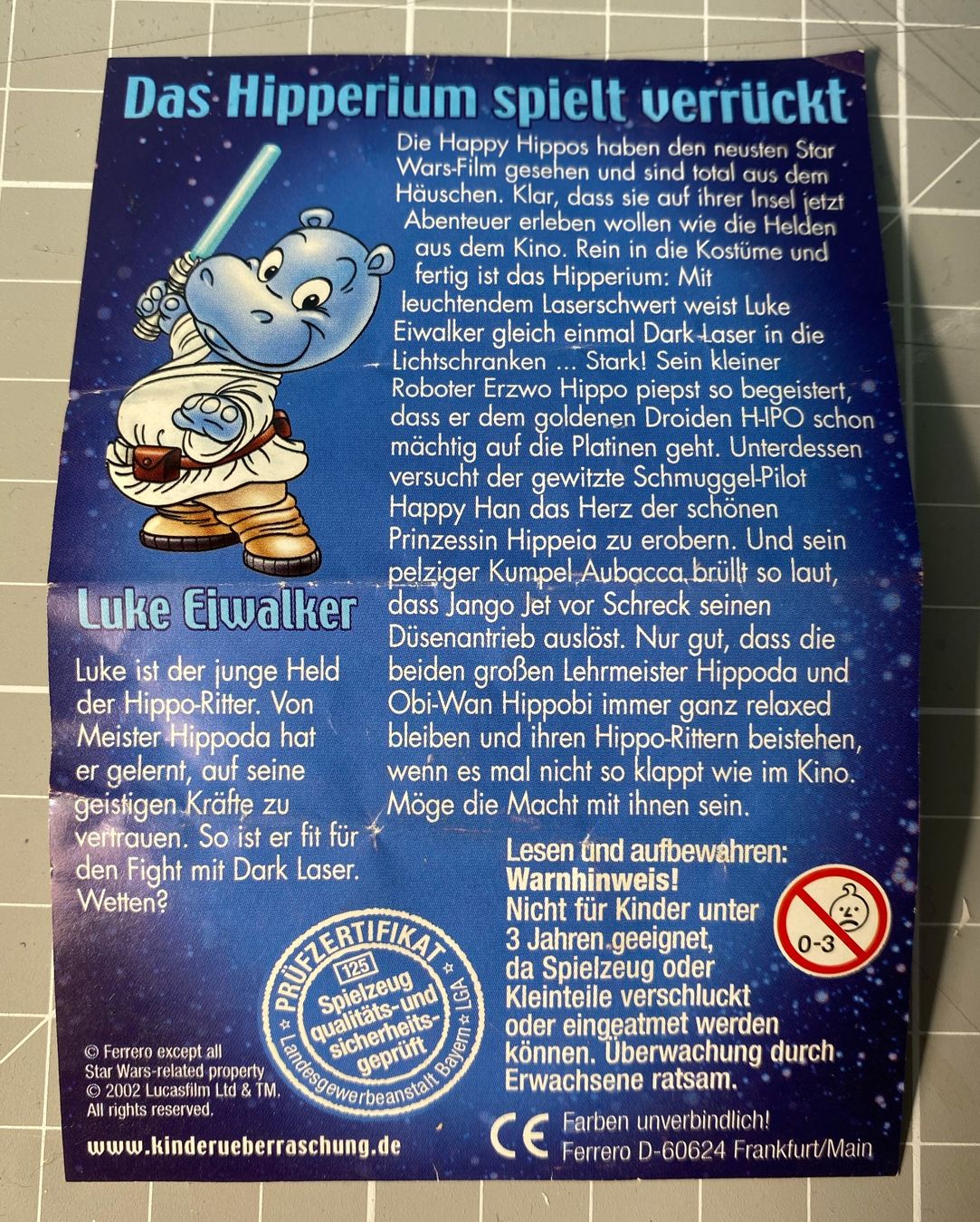 Star Wars Statuette: Ü-Ei Figur Luke Eiwalker 2002 - Happy Hippo + Beipackzettel – Usato da Emmen venduto da Watakushiwa 1