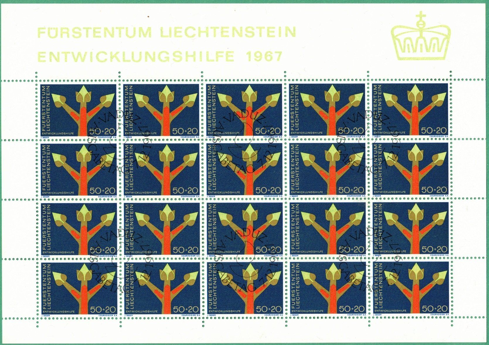 Tutti i francobolli: Kleinbogen SM Entwicklungshilfe   1967     gestemp. Ersttag – Usato da Mellingen venduto da Ginger