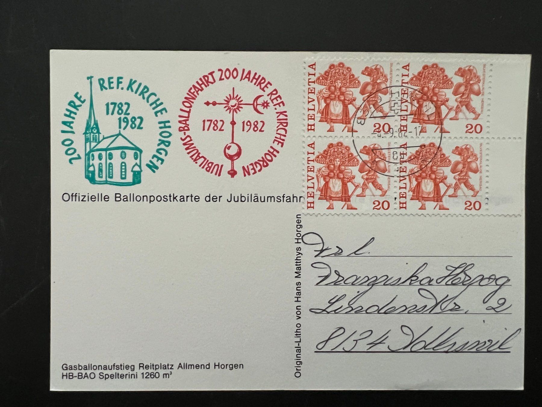 Tutti i francobolli: Ballon Post 1982 ref. Kirche Horgen      (G1225) – Usato da Hinwil venduto da Sidi4