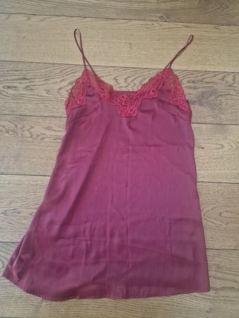 Spitzen-Camisole Seidensatin bordeau-rot Gr. S wie neu