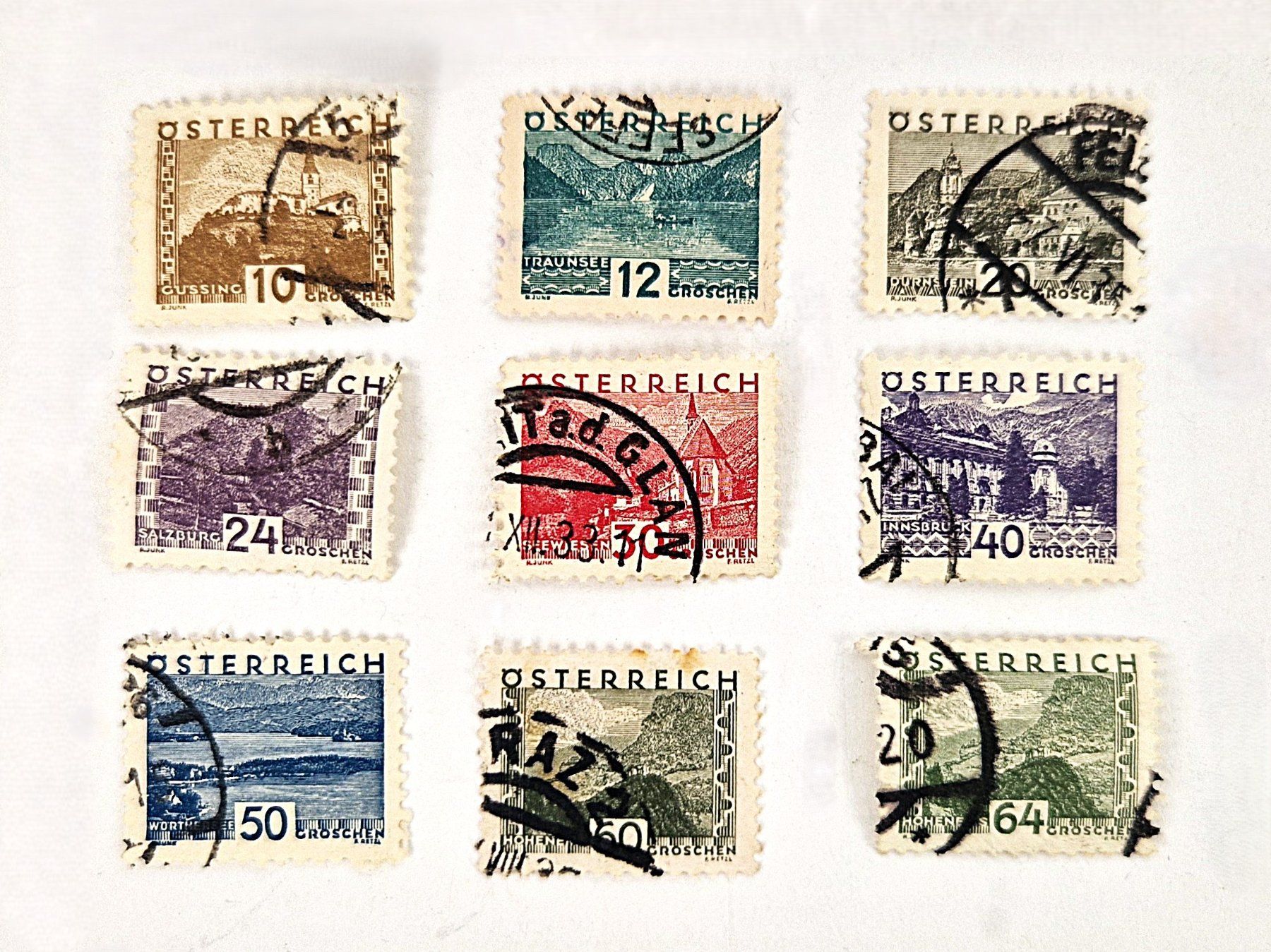 Tutti i francobolli: Briefmarken Österreich 1932 "Landschaften" klein – Usato da Basel venduto da Restwert_Basel