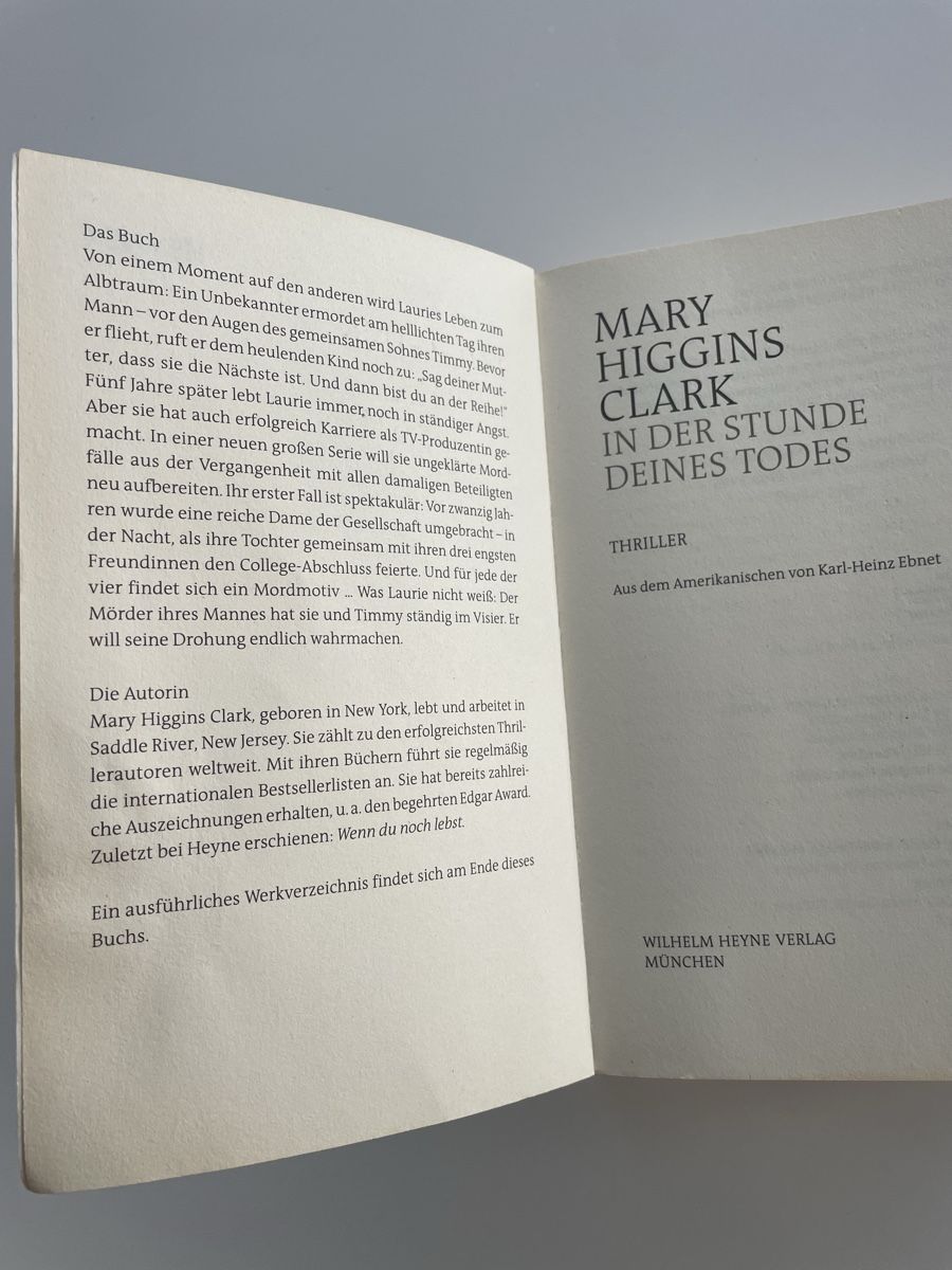 Libri: Mary Higgins Clark "In der Stunde deines Todes" Thriller – Nuovo (secondo la descrizione) da Freidorf TG venduto da nad_fxh7 3