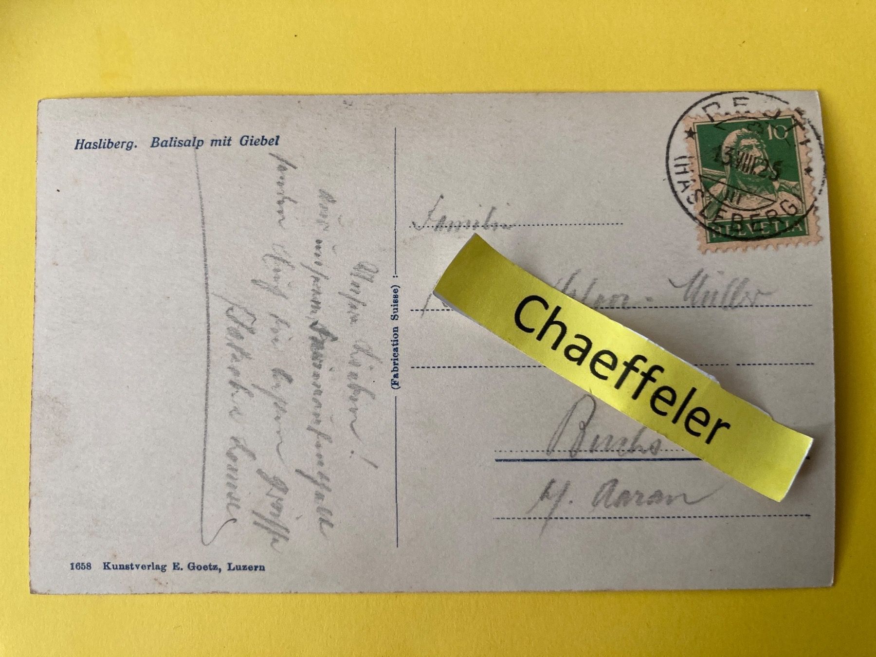 Cartoline postali: 1925. Hasliberg. Blümlisalp mit Giebel – Usato da Zürich venduto da Chaeffeler 1