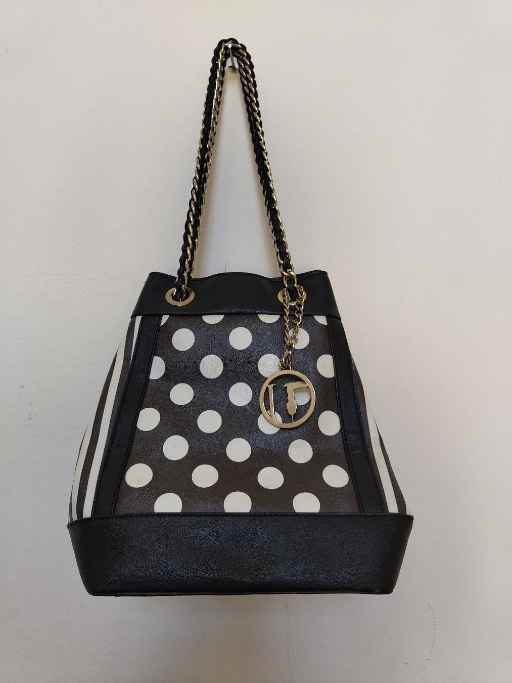Trussardi Borse da donna: Borsa secchiello a pois e righe Trussardi Jeans e catena – Usato da Lugano venduto da mar_5j2q 6