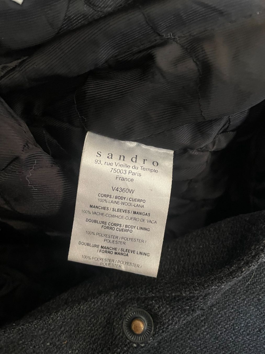 Sandro Giacche: Sandro Black Bomber/Varsity Jacket Wool & Leather L – Usato da Lausanne venduto da amaury.h 3