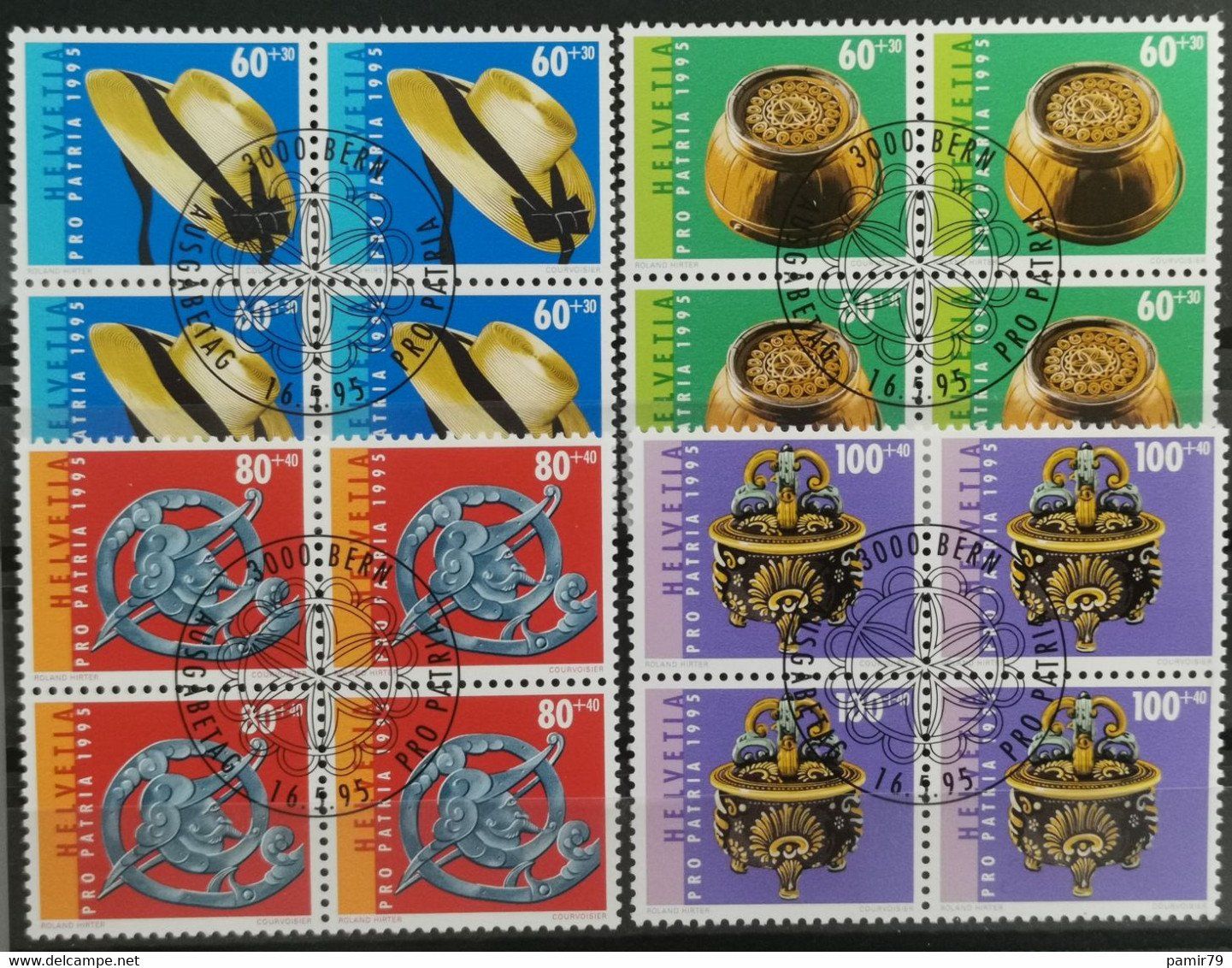 Tutti i francobolli: 1995 PP Volkskunst der Schweiz Viererblock ET-Stempel – Usato da Dübendorf venduto da goeggi79