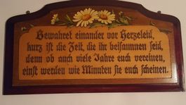 Antikes Holz Spruchbild mit Hausspruch