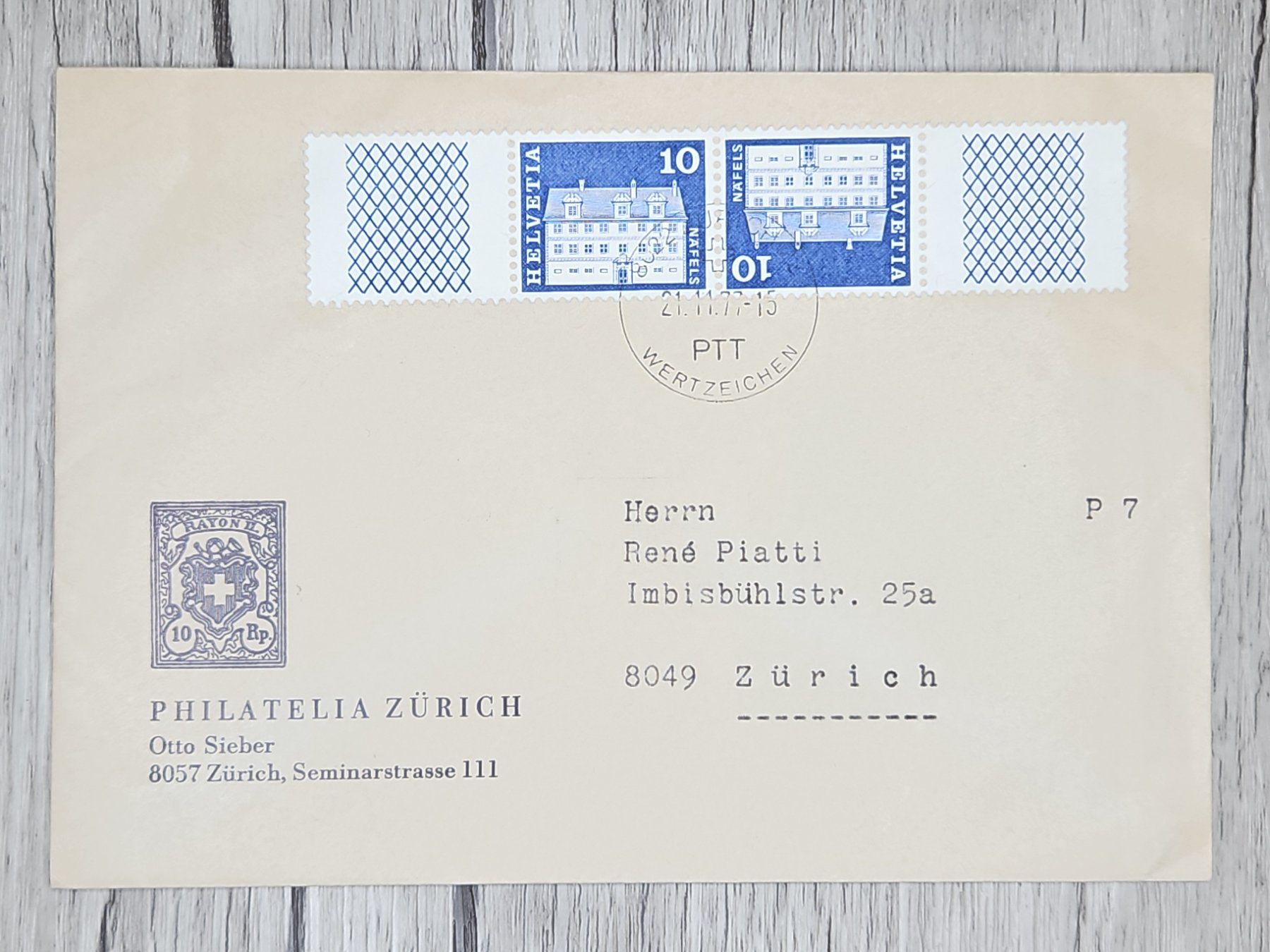 Tutti i francobolli: CL13 Enveloppe + Timbre Suisse 1977 – Usato da Cousset venduto da Patrick_Collections
