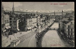 Zürich, Limmatquai, Strassenbahn, Fluss