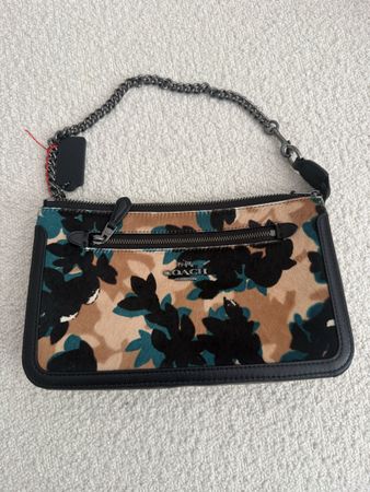 Coach black leather clutch with chain