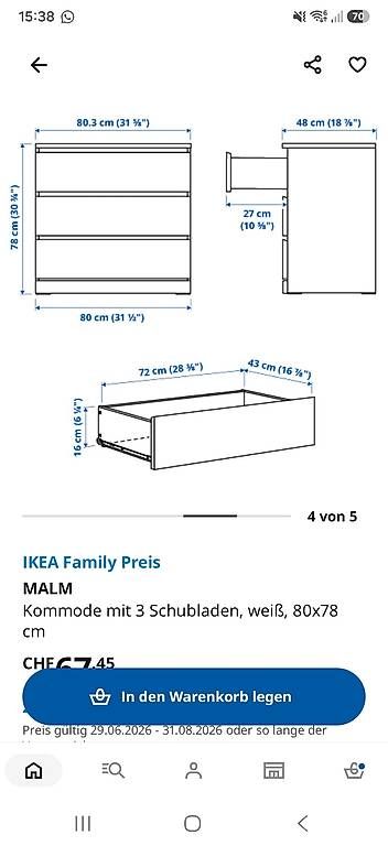 Commodes: Ikea Malm mit 3 Schubladen – D'occasion à Affoltern am Albis par tan_b6jr 2