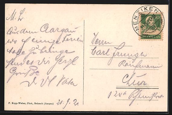 Cartoline postali: AK Menziken, Schulhausplatz mit Kirche – Usato da Berlin venduto da bartko-reher 1