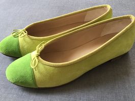 UNÜTZER  Ballerinas, Gr. 36, Wildleder, grün/gelb
