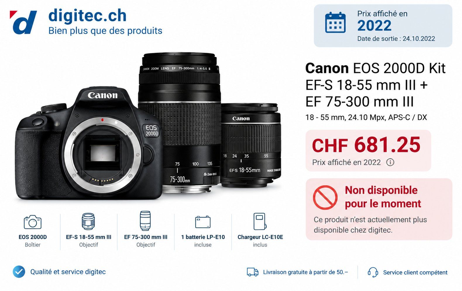 Canon Fotocamera: Canon EOS 2000D – Kit complet 2 objectifs – Usato da La Chaux-de-Fonds venduto da PoritoshP 1