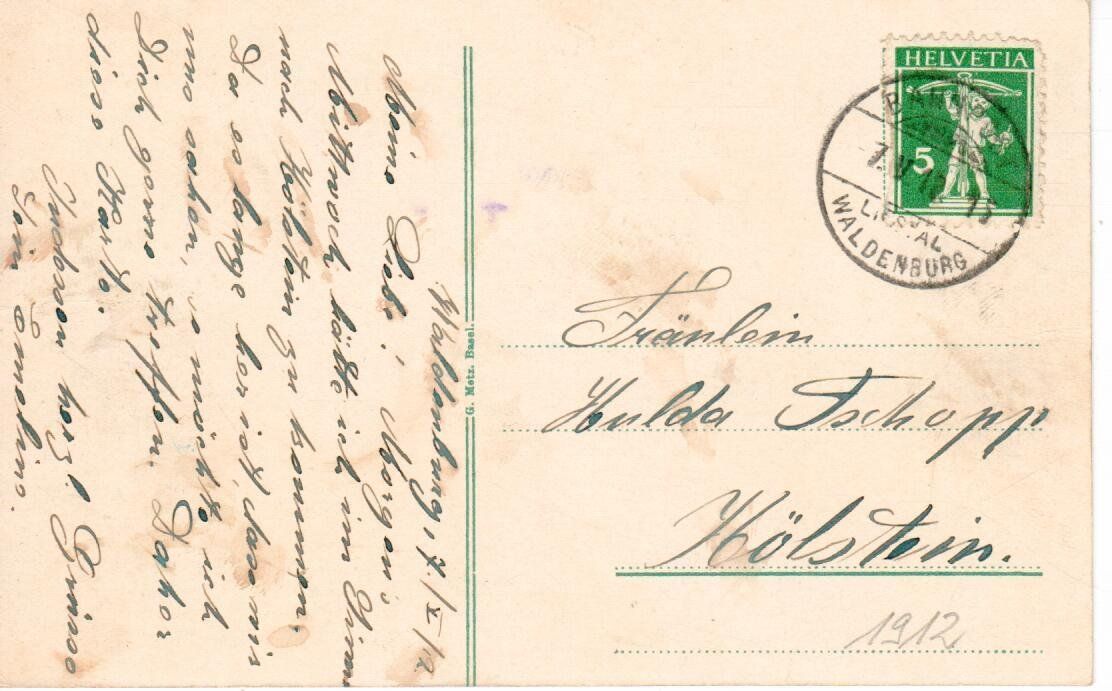 Ansichtskarten: Waldenburg 1912 - Bahnpost – Gebraucht aus Wolhusen von Curver9 1