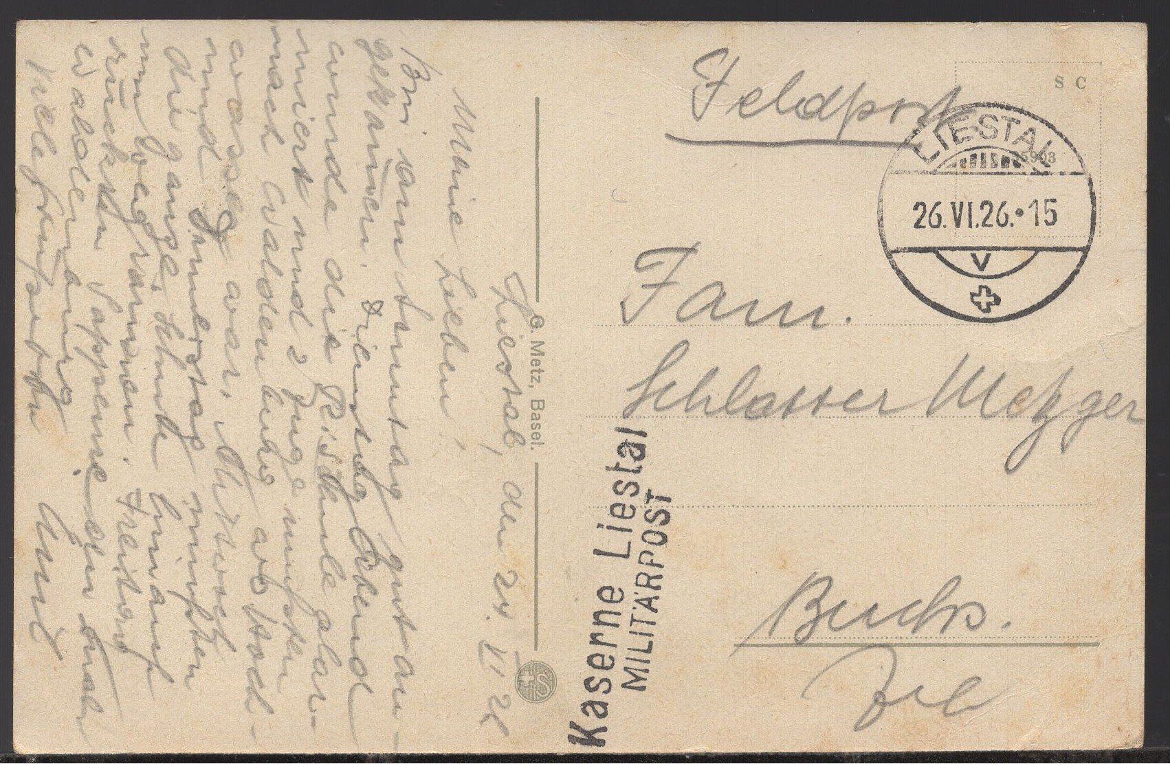 Cartoline postali: Liestal - Kaserne  1926 – Usato da Aarau venduto da kufi44 3