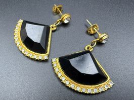 Vintage Strass Ohrringe Gold und Schwarz Farbe