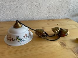 Antike Hängelampe Porzellan mit Vogelmuster
