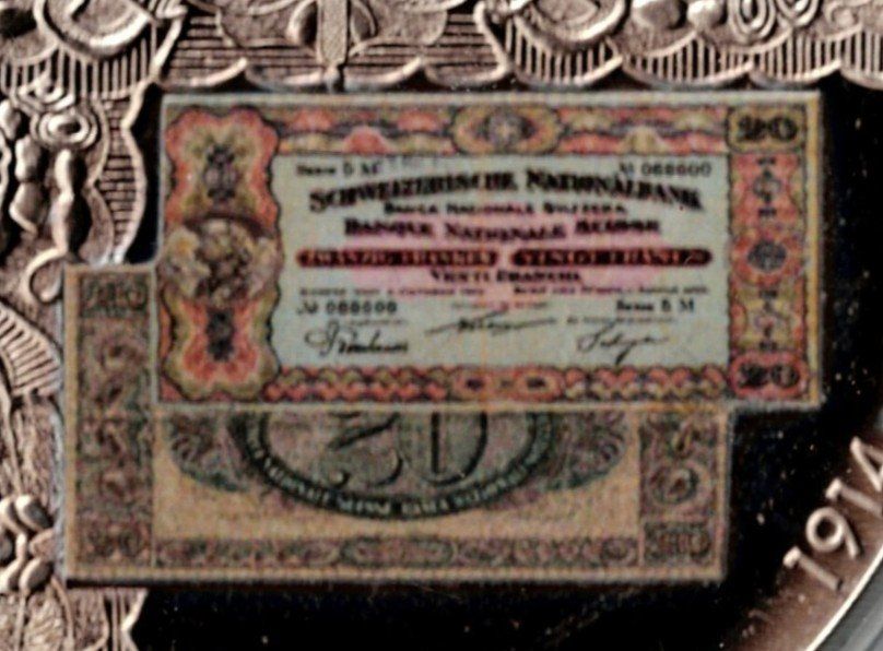 Medaillen: 1914_20.00 Banknote_Typ Vreneli_Note auf Medaille – Neu (gemäss Beschreibung) aus Hombrechtikon von Fraese01 1
