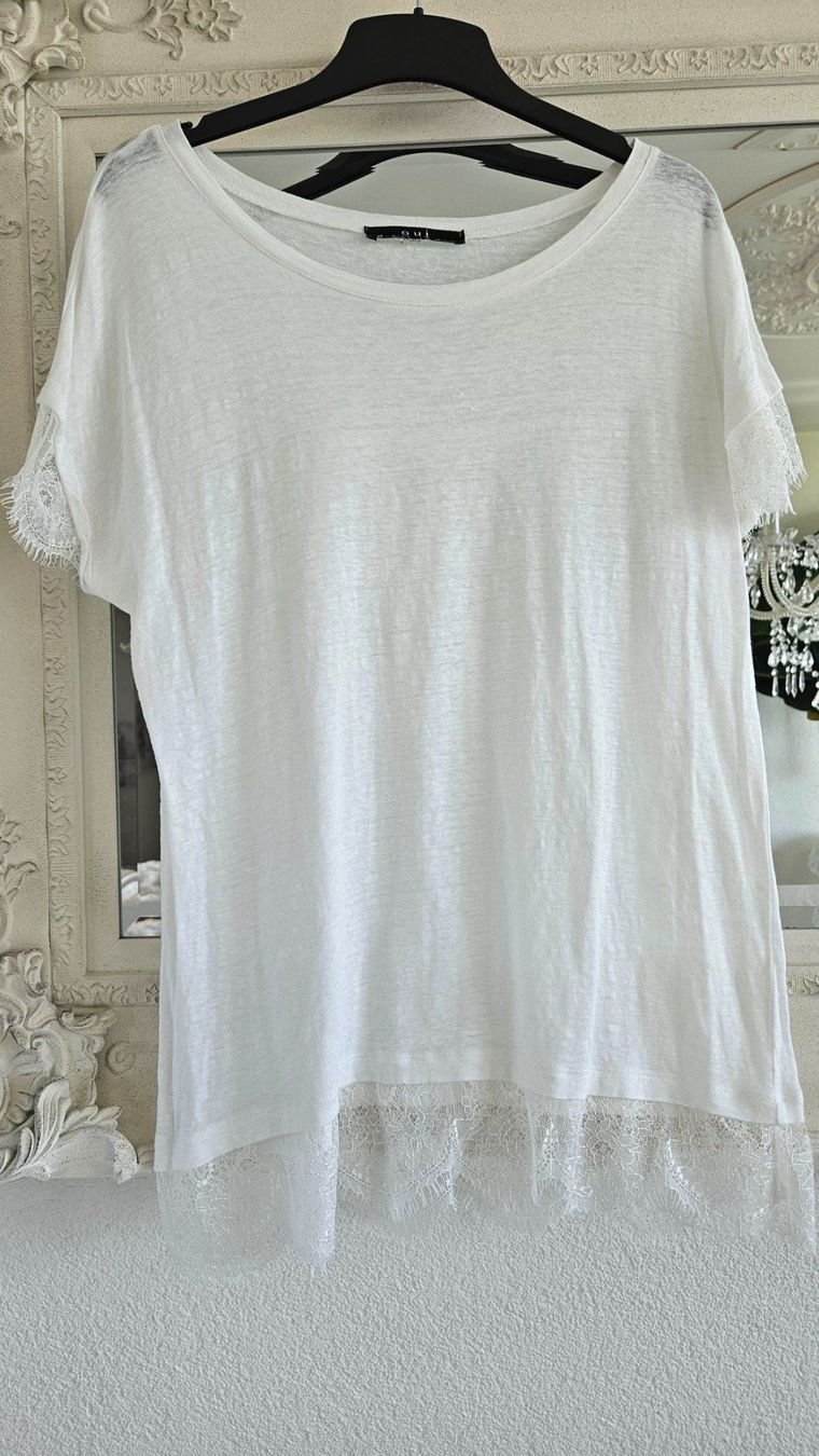 Tops: Pulli Top mit Leinen Grösse 40 Weiss mit Spitze Oui – Gebraucht aus Gossau ZH von fashiontwo