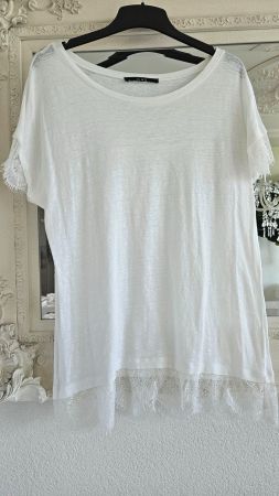 Pulli Top mit Leinen Grösse 40 Weiss mit Spitze Oui