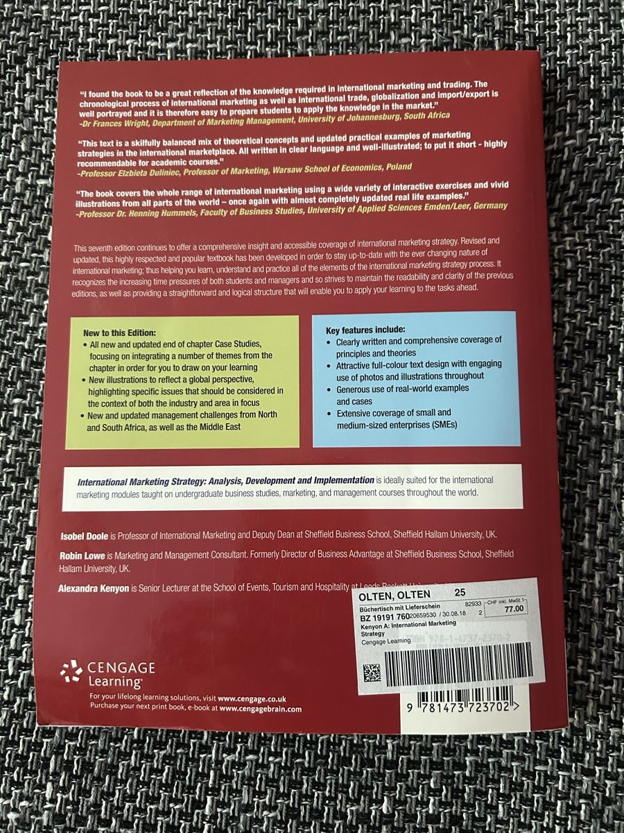 Libri: Marketing textbook, doole, lowe & kenyon – Usato da Zürich venduto da fla_qd7x 1