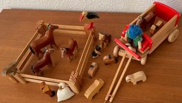 Viele Bauernhoftiere z.t. v. Trauffer mit Anhänger und Bauer