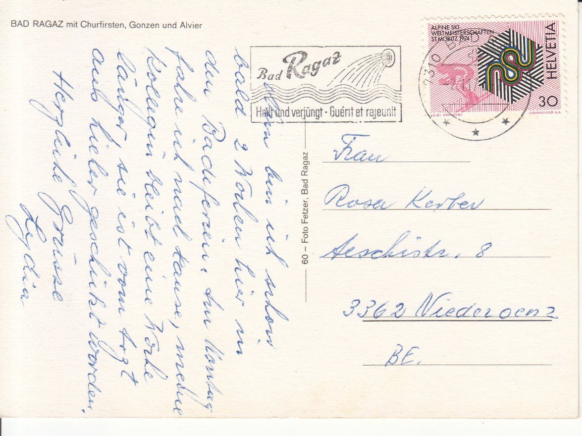 Cartoline postali: Bad Ragaz 1976 – Usato da Bürglen TG venduto da StampGraf 1