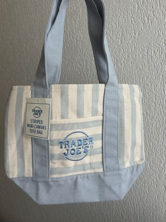 Original Trader Joe‘s Striped Mini Canvas Tote Bag Blau