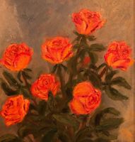 ÖLBILD ROSENSTRAUCH, SIGNIERT E.LOOSLI, 34X23CM, STILLEBEN