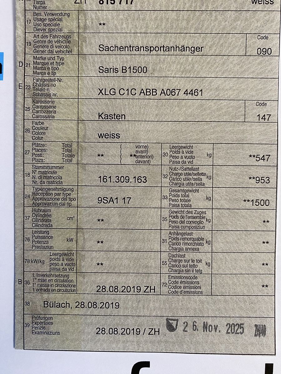 Saris Rimorchi: Sachtransportanhänger – Usato da Uster venduto da fungi62 7
