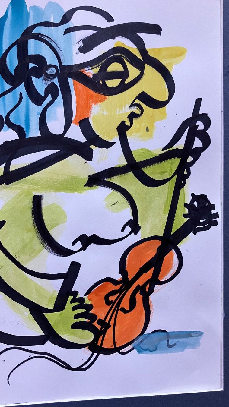 Dipinti: Aquarelle originale, violoniste expressif – Usato da St-Cierges venduto da LeRegain 1