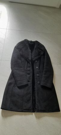 Vintage Echtleder Wintermantel Schwarz Gr. 42 (Merinopelz)