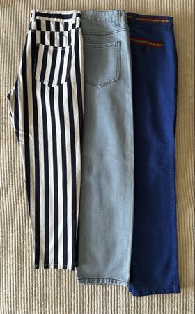 Lot de 3 pantalons femmes, rayé, jean clair, bleu Gr.40