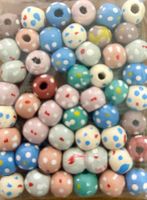 Holzperlen 10mm bunt gemustert, 50 Stück