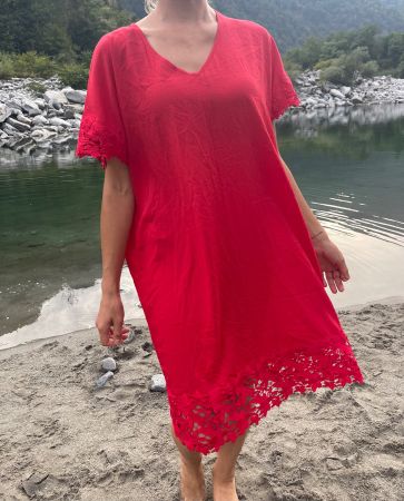 Calzedonia Abito con pizzo di cotone rosso👌tgS/M/L-nuovo